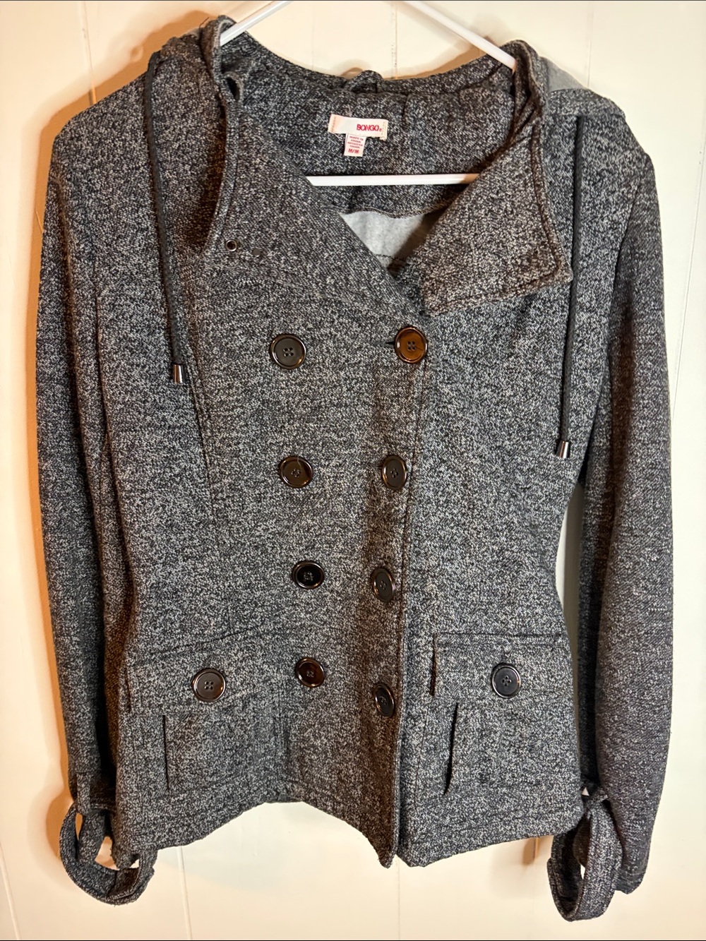 Bongo  Women’s Size M Gray TweedStyle Knit Hooded‎ Pea Coat Jacket